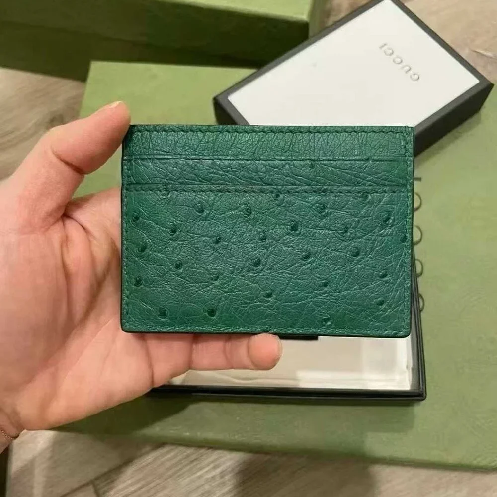 NIB Authentic Gucci green Ostrich Zumi Card Case Wallet